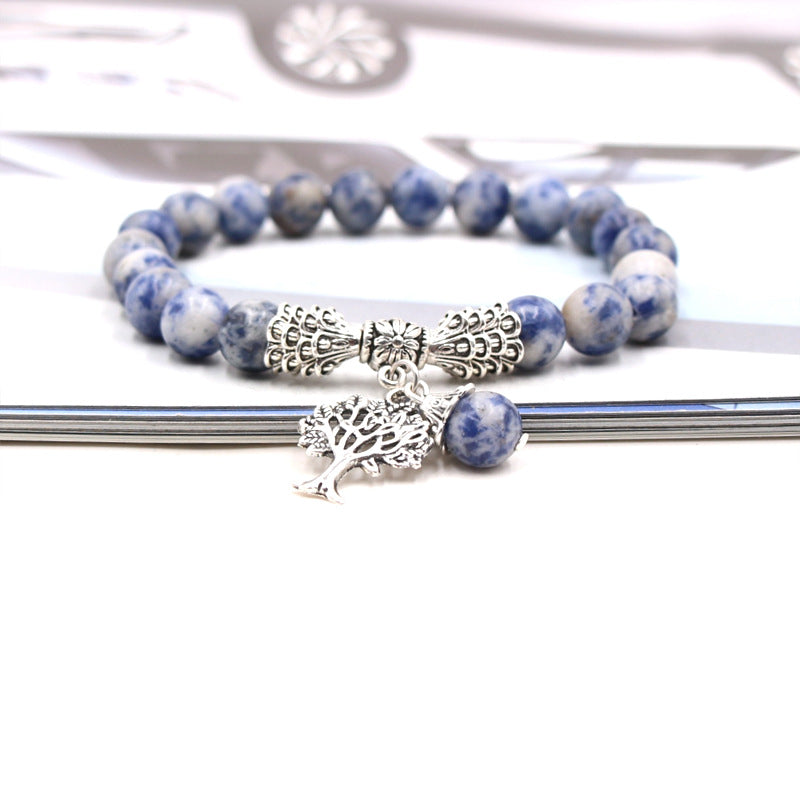 Handmade Tree of Life Bracelet with Green Aventurine Agate Stone and 8mm Beads European Fruit Shape Jewelry