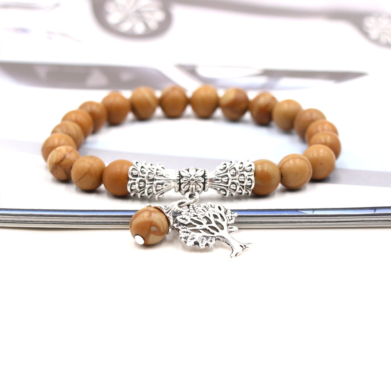 Handmade Tree of Life Bracelet with Green Aventurine Agate Stone and 8mm Beads European Fruit Shape Jewelry