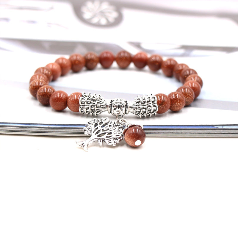 Handmade Tree of Life Bracelet with Green Aventurine Agate Stone and 8mm Beads European Fruit Shape Jewelry