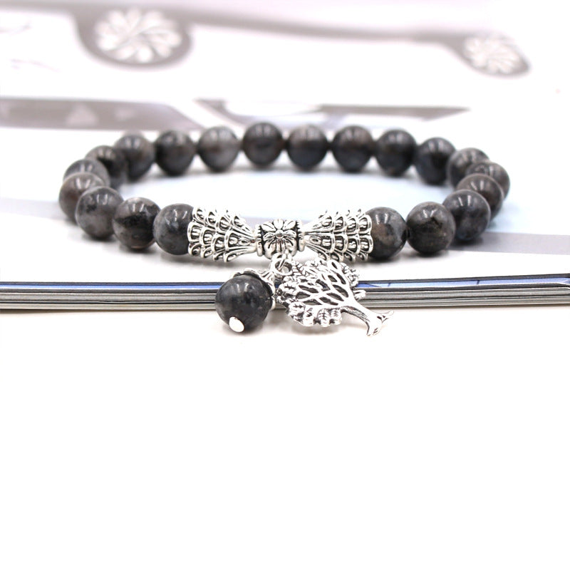 Handmade Tree of Life Bracelet with Green Aventurine Agate Stone and 8mm Beads European Fruit Shape Jewelry