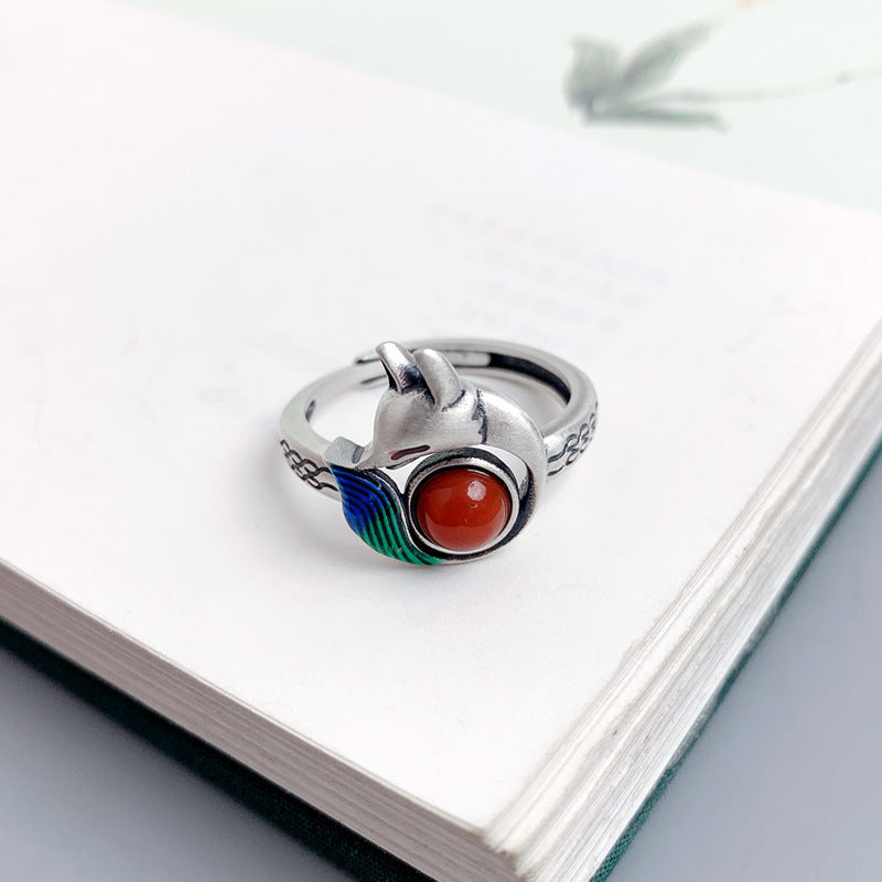 Womens Copper Silver Plated Fox Ring Antique Animal Zodiac Adjustable Opening Jewelry Gift For Her Cute Ring