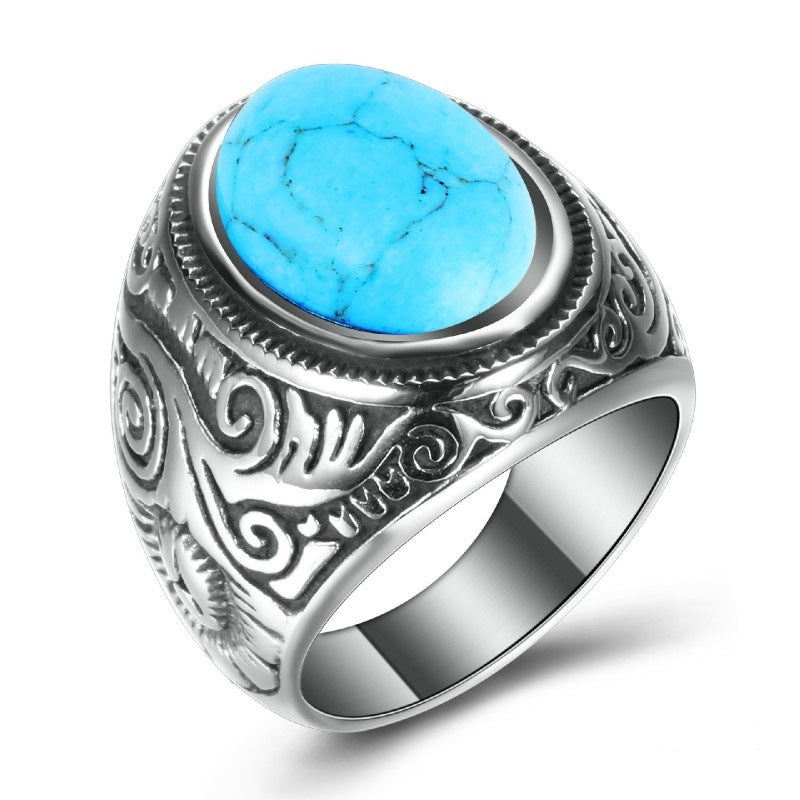 Mens Geometric Alloy Ring Simple Turquoise Ring Art Plating Non Inlaid Band Gift For Him Fashion Jewelry Statement Ring