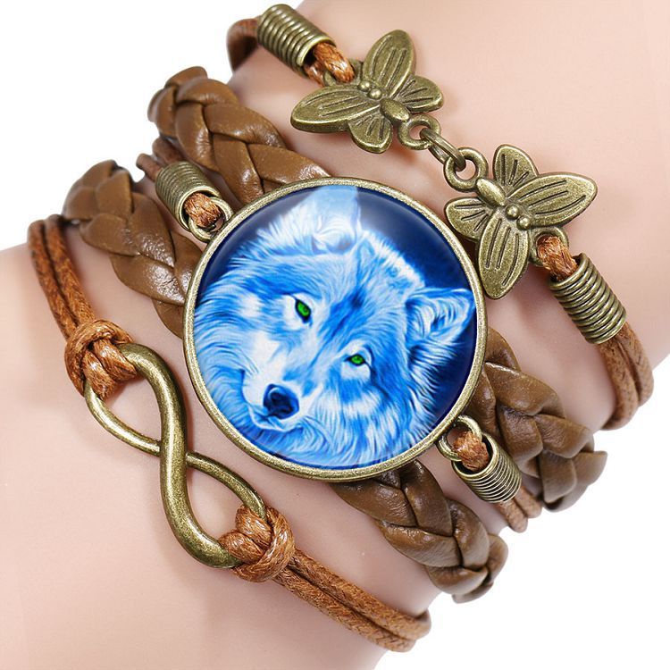Leather Wolf Bracelet With Crystals And European Charms Adjustable Fashion Jewelry For Women Everyday Use Gift