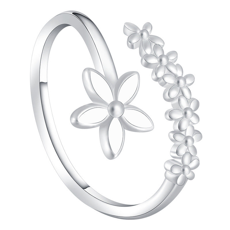 Womens Flower Ring Adjustable Korean Copper Ring With Epoxy White Gold Finish Birthday Gift For Her Floral Jewelry