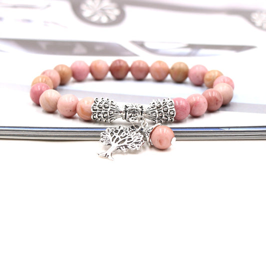 Handmade Tree of Life Bracelet with Green Aventurine Agate Stone and 8mm Beads European Fruit Shape Jewelry