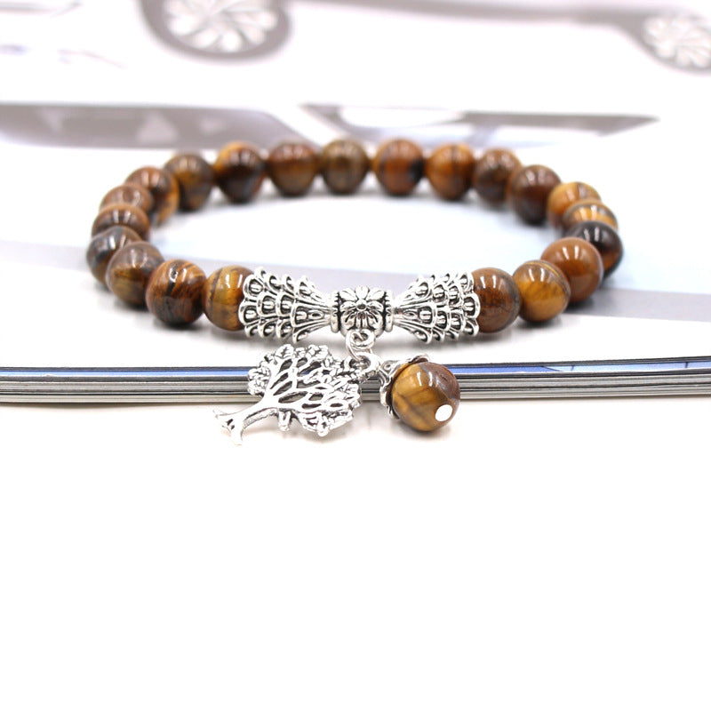 Handmade Tree of Life Bracelet with Green Aventurine Agate Stone and 8mm Beads European Fruit Shape Jewelry