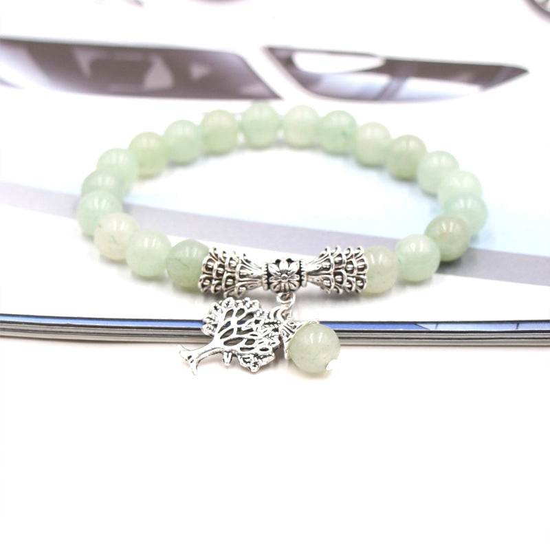 Handmade Tree of Life Bracelet with Green Aventurine Agate Stone and 8mm Beads European Fruit Shape Jewelry