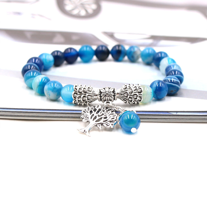 Handmade Tree of Life Bracelet with Green Aventurine Agate Stone and 8mm Beads European Fruit Shape Jewelry