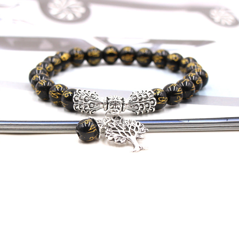 Handmade Tree of Life Bracelet with Green Aventurine Agate Stone and 8mm Beads European Fruit Shape Jewelry