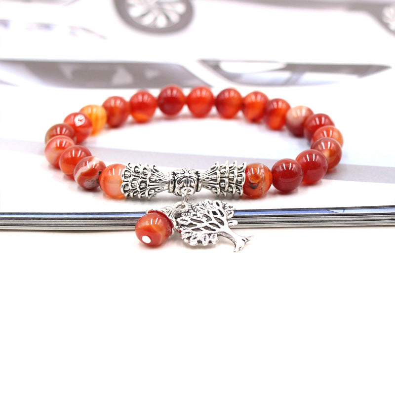 Handmade Tree of Life Bracelet with Green Aventurine Agate Stone and 8mm Beads European Fruit Shape Jewelry