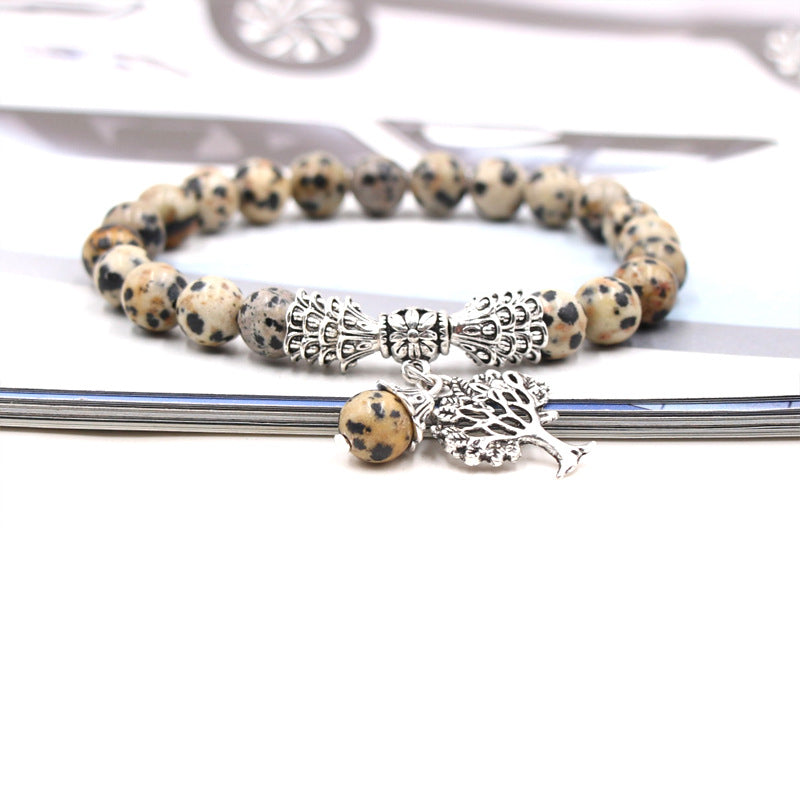 Handmade Tree of Life Bracelet with Green Aventurine Agate Stone and 8mm Beads European Fruit Shape Jewelry
