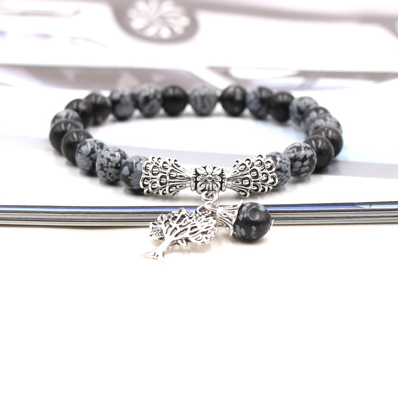 Handmade Tree of Life Bracelet with Green Aventurine Agate Stone and 8mm Beads European Fruit Shape Jewelry