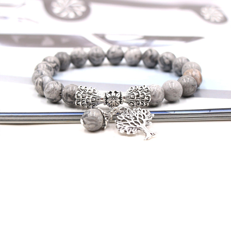Handmade Tree of Life Bracelet with Green Aventurine Agate Stone and 8mm Beads European Fruit Shape Jewelry