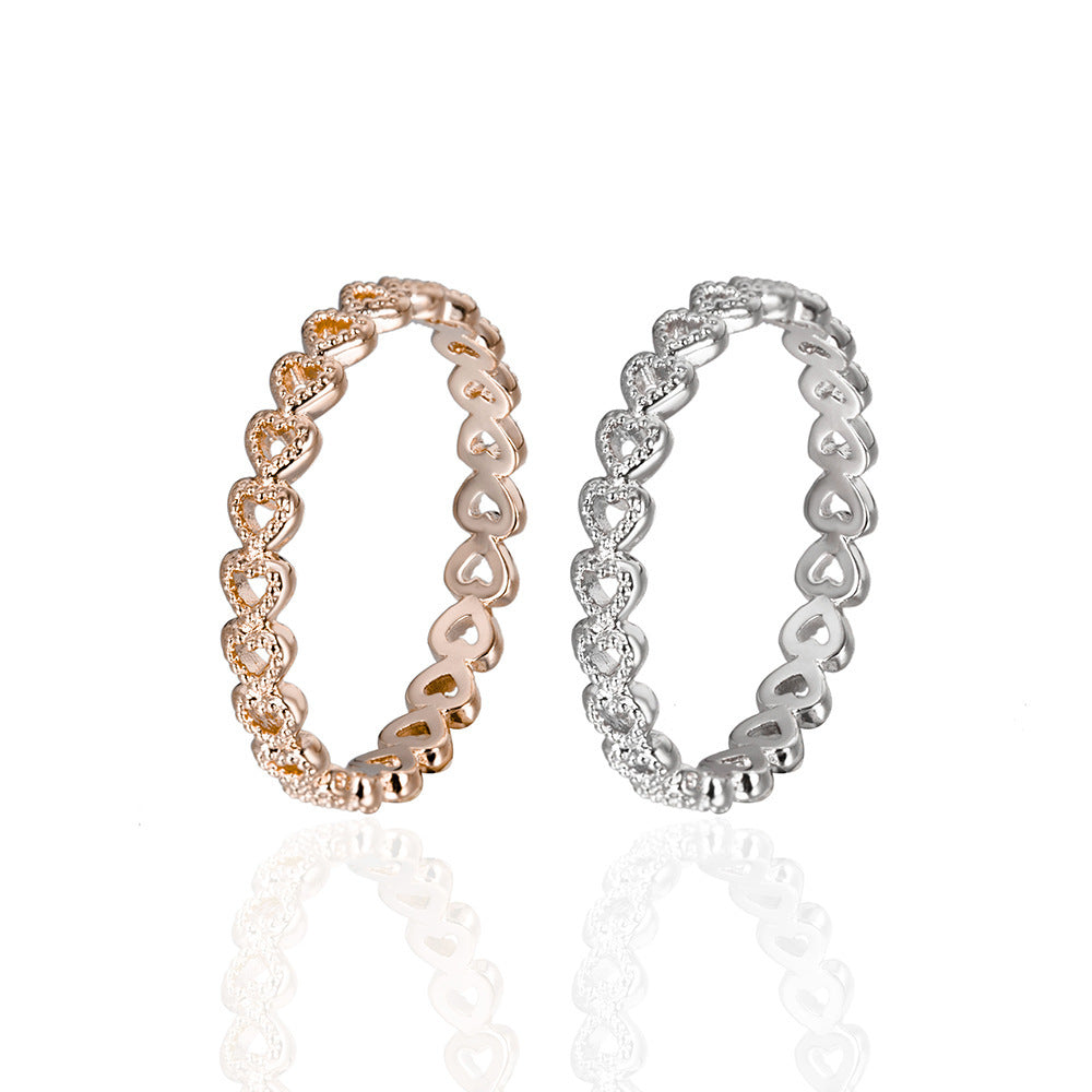 Heart Shaped Ring Set White Copper European Gift for Her