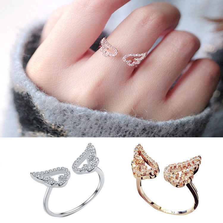 Womens Angel Wings Ring Cute Copper Plated Ring Lightweight Elegant Design For Girls Everyday Wear Jewelry Gift Silver