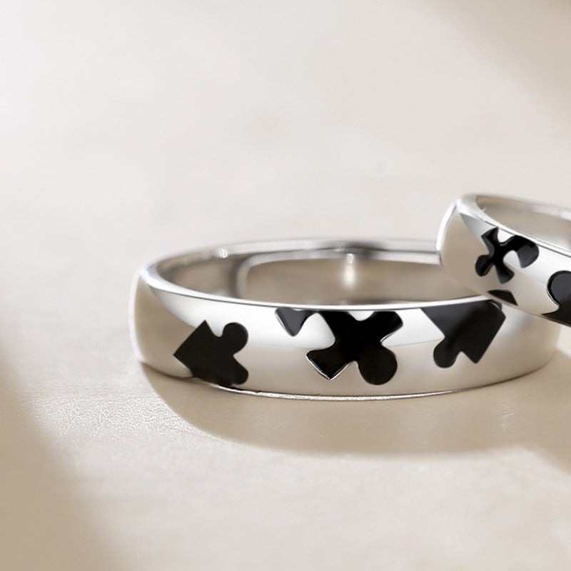 Sterling Silver Puzzle Couple Rings Adjustable Opening Electroplated Matching Promise Bands Fashion Daily Wear