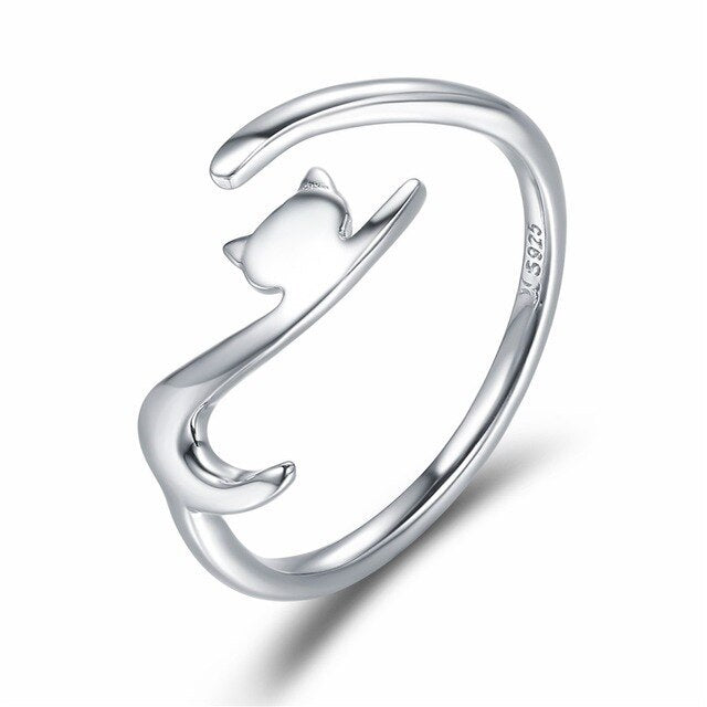 Cat Chasing Tail Sterling Silver Ring Whimsical Playful Design Animal Lovers Gift Fashion Cute Silver Ring 925