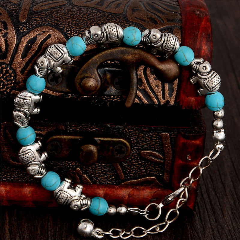 Unisex Turquoise Elephant Bracelet Zodiac Natural Turquoise Europe and America Style Bracelet for Men Everyday