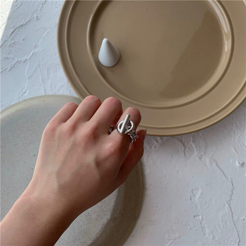 Womens Alloy Ring Chain Buckle Geometric Fashion Accessory Korean Style Electroplated Durable Versatile Chic Jewelry