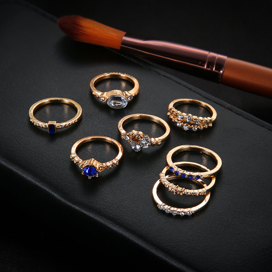 Gold Alloy Gemstone Ring Inlaid with Elegant European American Design for Women Girls Fashion Jewelry Gift Ready