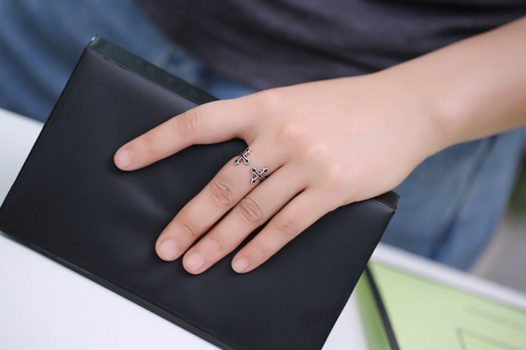 Unisex Adjustable Open Ring Double Wave Silver Ring U Shaped Ring Electroplated Fashion Jewelry Finger Accessory