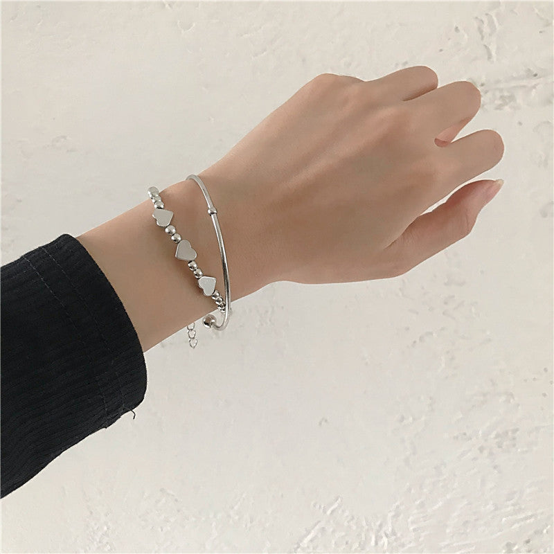 Womens Peach Heart Bracelet Set Alloy Jewelry Two Piece Japanese Korean Style Fashion Gift Elegant Daily Looks
