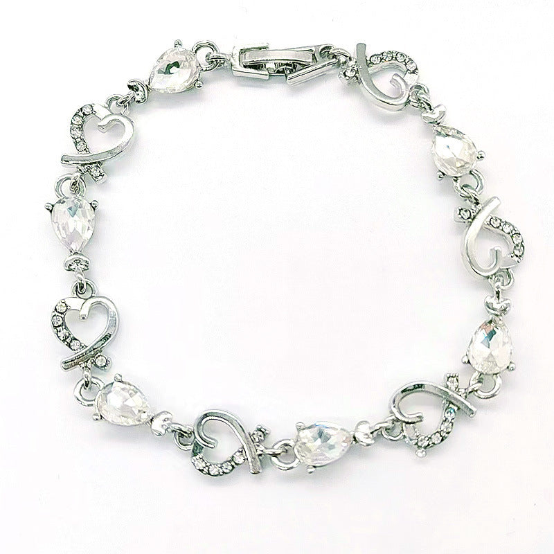 Womens Elegant Hollow Flower Bracelet Rhinestone Inlay Alloy Bangle for Wedding Party Jewelry Geometric Shape