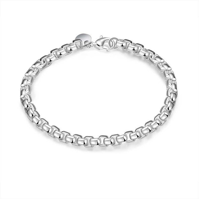 Womens Checkered Silver Tone Bracelet 925 Sterling Silver Plated Copper Lightweight Jewelry for Girls Gift Box