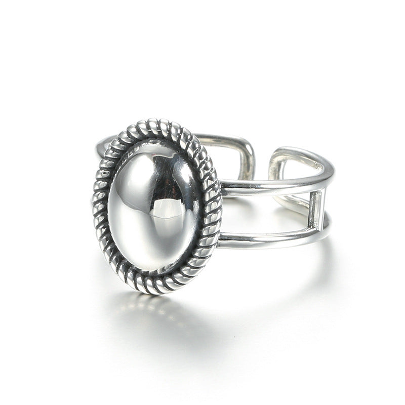 Sterling Silver Ring Double Oval Plaid Wave Jewelry Women