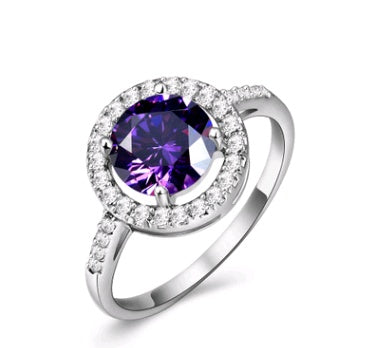 Round Ring Diamond Zircon Purple Crystal Amethyst Heart Shape Gold K Gold Fashion Women Wedding Jewelry Elegant Gem