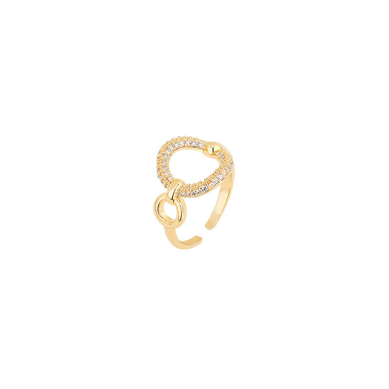 Zircon Micro Inlaid Ring Dainty Gold Plated Copper Trendy Niche Design Simple Index Digit Ring For Daily Wear