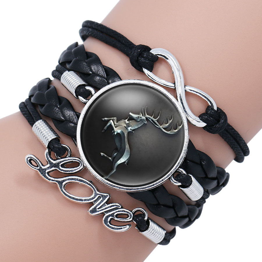 Wolf Head Infinity Bracelet Wrap With Glass Cabochon By Winter Is Coming Gift Idea Elegant Decor For Men Women