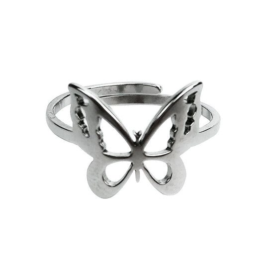 Unisex Adjustable Titanium Steel Ring With Butterfly Bow Design For Couples Birthday Gift Individually Wrapped