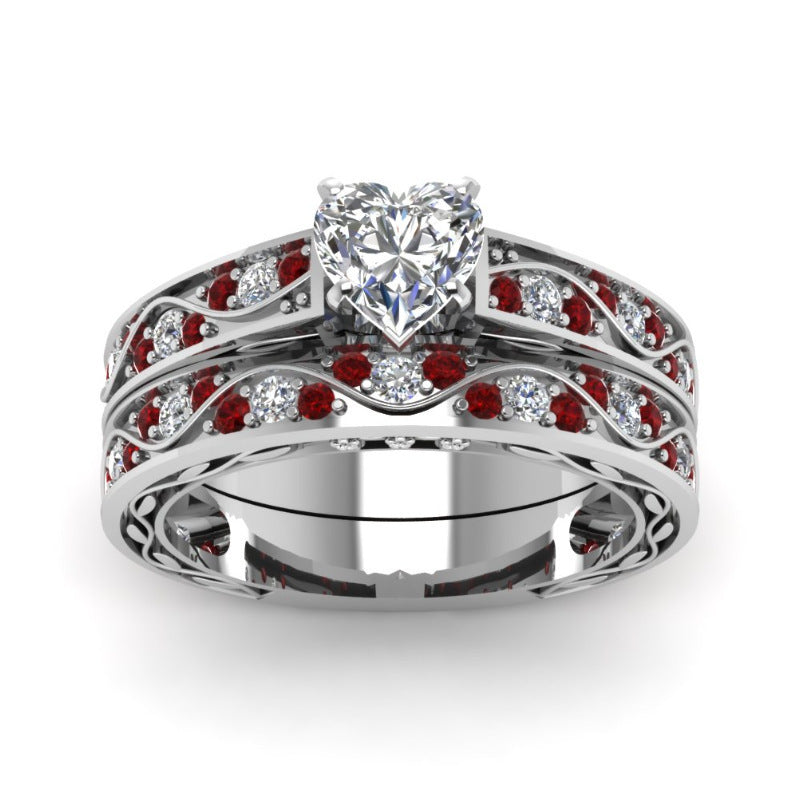 Womens Alloy Heart Ring With Diamond And Red Dot Zircon