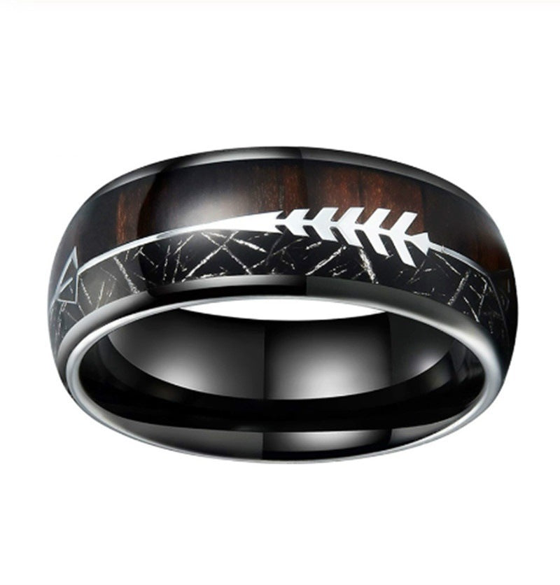Mens Tungsten Carbide Ring Wood Grain Inlay 8mm Wide