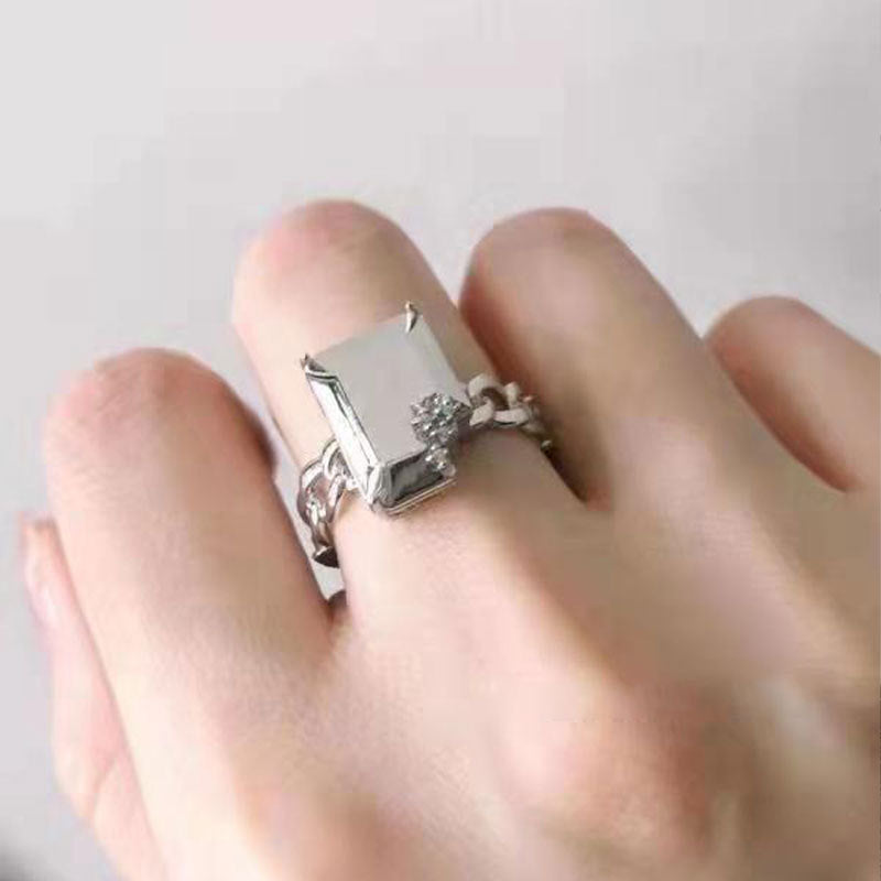 Womens Adjustable Silver Plated Copper Korean Geometric Ring Trendy Fashion Hip Hop Personality Ring Cold Wind