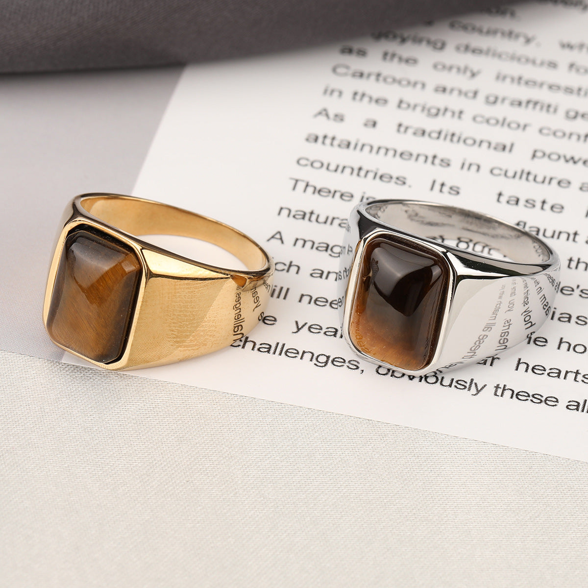 Mens Stainless Steel Ring With Tiger Eye Stone Vintage Jewelry Band Statement Ring For Men Durable Everyday Ring
