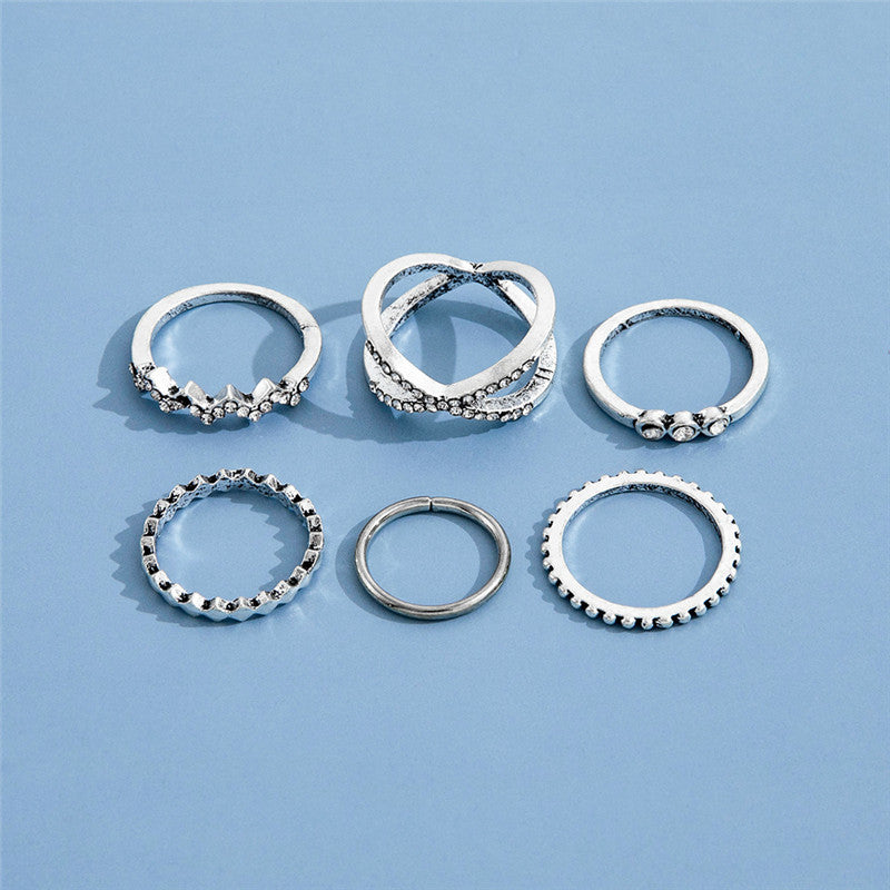 Womens Ring Set Alloy Rings Retro Geometric Pattern Diamond Design Metal Element Jewelry Gift For Women Everyday Wear