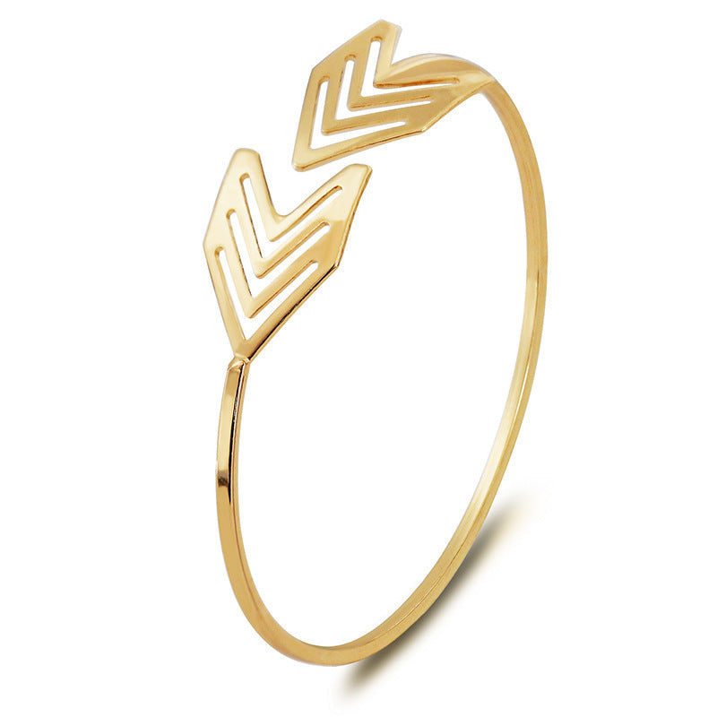 Womens Metal Bracelet Adjustable Opening Openwork Arrow Design With Geometric Elements Modern Bangle For Girls
