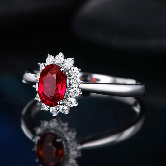 Womens Engagement Ring Princess Cut Gemstone Crown Copper Band Sterling Silver Setting Diamond Zircon Sapphire