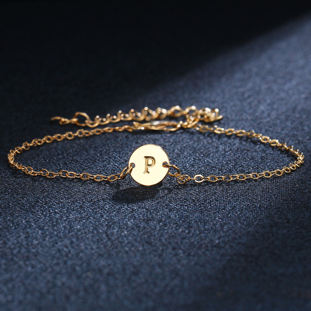 Gold Initial Bracelet Alphabet Charm Adjustable Alloy