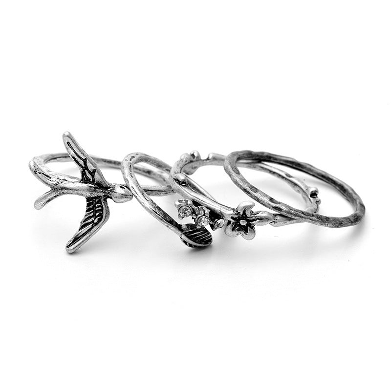 Womens Floral Bird Alloy Ring Electroplated Fashion Jewelry Unique Design Statement Ring Elegant Everyday Wear