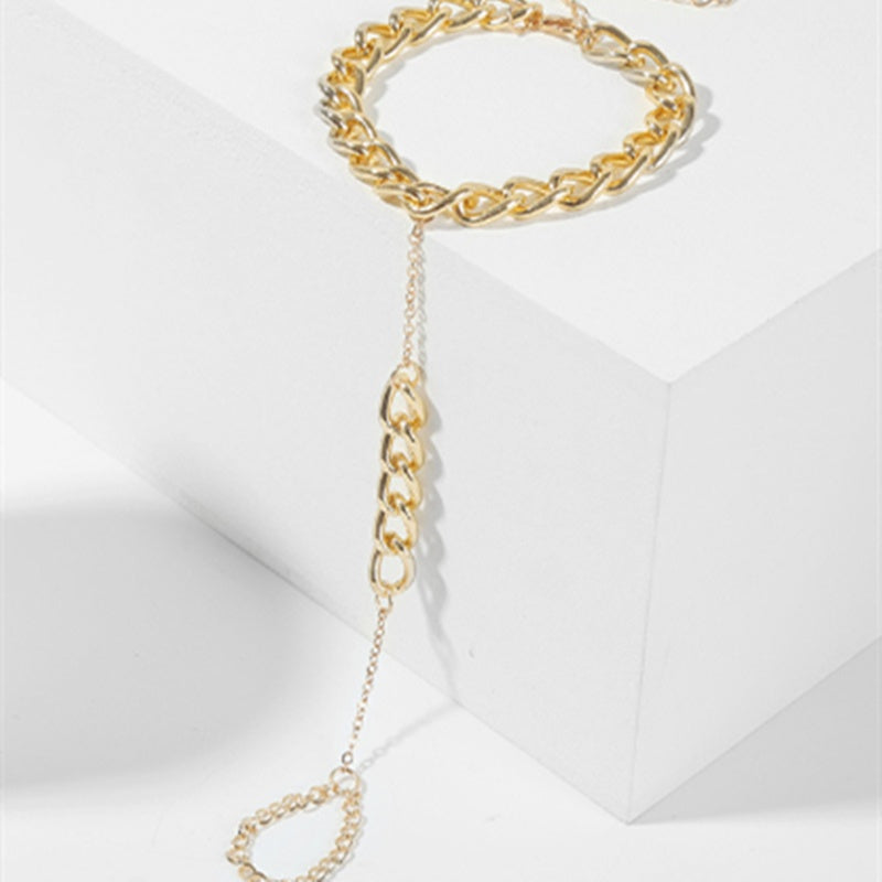 Womens Gold Geometric Hollow Iron Chain Bracelet Finger Chain Ethnic Style Fashion Jewelry Ethnic Style Finery