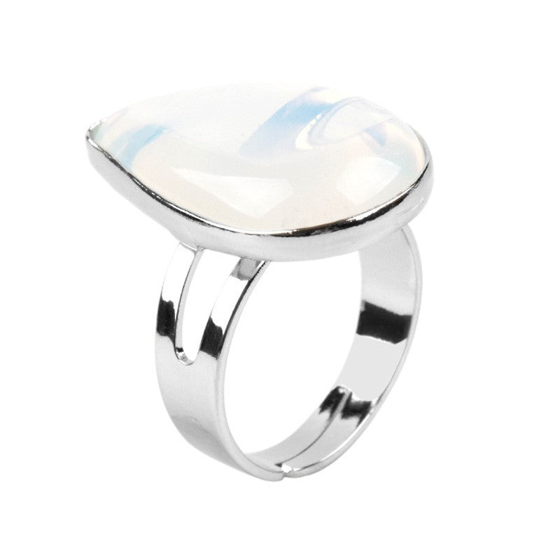 Unisex Ring With Water Drop Design Copper Inlay Natural Stone Jewelry Opal Rose Quartz Tiger Eye Golden Sandstone