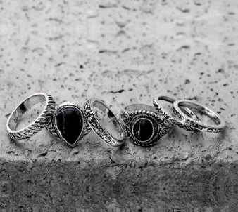 Women Ring Set Vintage Turquoise Mosaic Stackable Jewelry Bohemian Inspired Alloy Plated Gemstone Fashion Jewelry