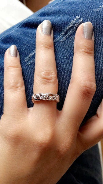 Womens Gold Plated Copper Ring Sterling Silver Inlay Leaf