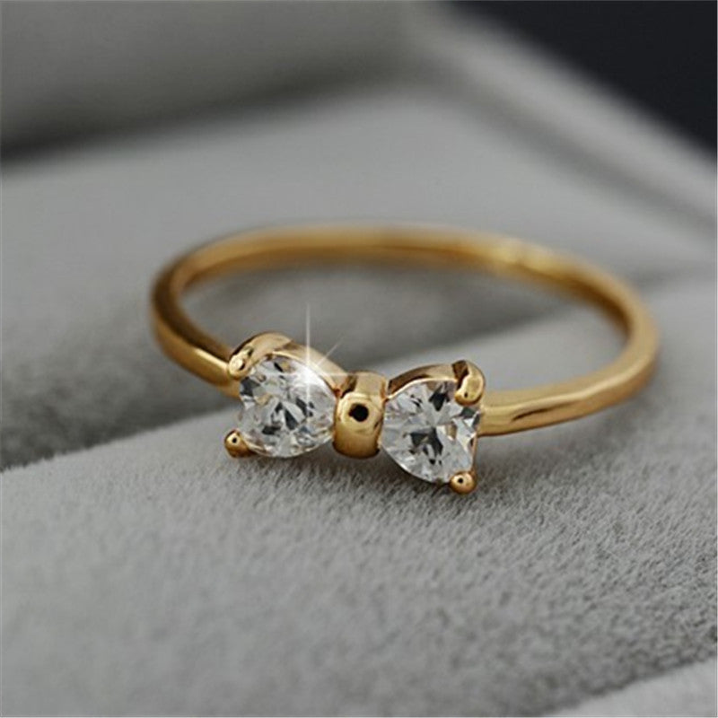 Bow Ring With Austrian And Cubic Zirconia Electroplated Copper Ring Simple Design Individually Packed Festivals