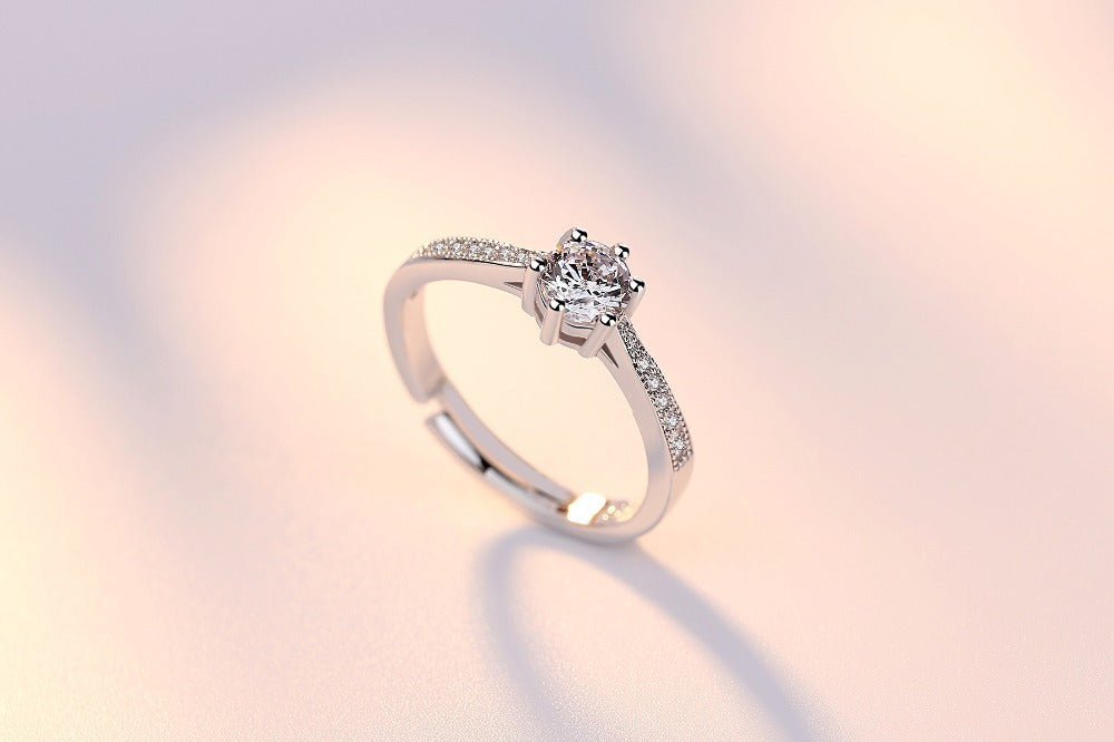 Six Prong Round Zircon Ring Metal Vintage Star Shape Electroplating Birthday Jewelry Six Prong Round Zircon Ring
