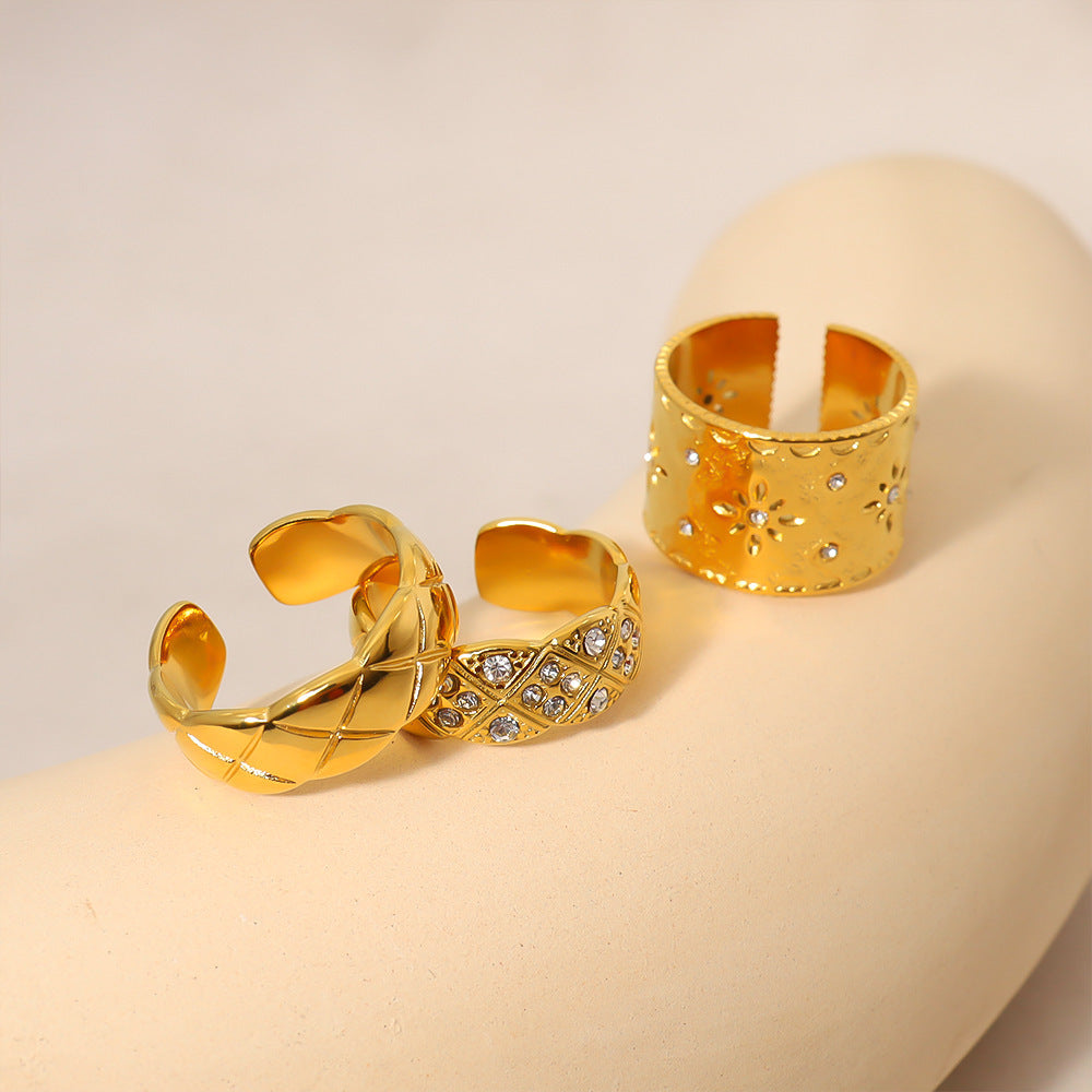 Womens Titanium Steel Vintage Court Style Ring With Carved Hollow Design Adjustable Elegant Jewelry For Everyday Wear