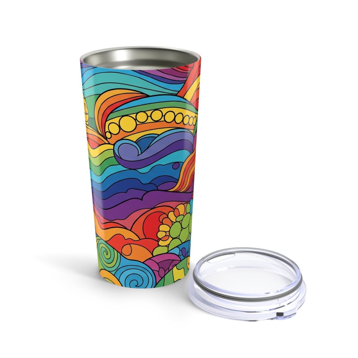 20 Oz Stainless Steel Tumbler Printed Design Double Wall Vacuum Insulation Spill Resistant Beverages Hot Or Cold